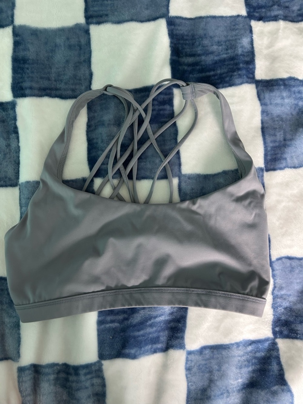 Gray Strappy Back Sports Bra — Lightweight Everyday Support